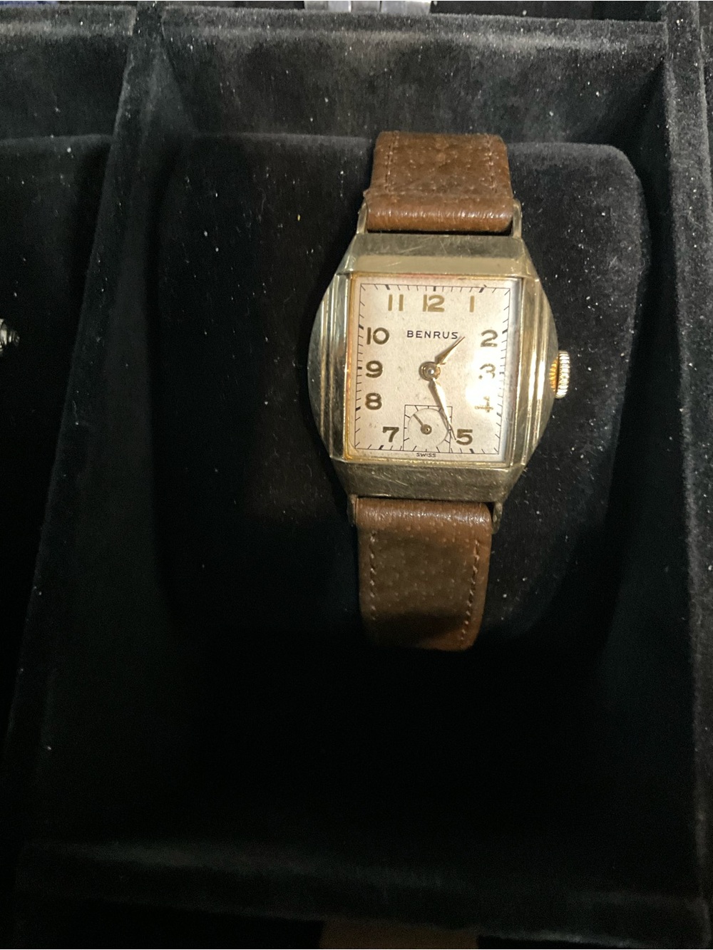 Benrus Brown Leather Strap Men's Watch with Gold-Tone Case